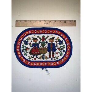 Kolf German Austrian Bavarian Folk Art Linen Coaster - Boy Girl - Oval Oblong